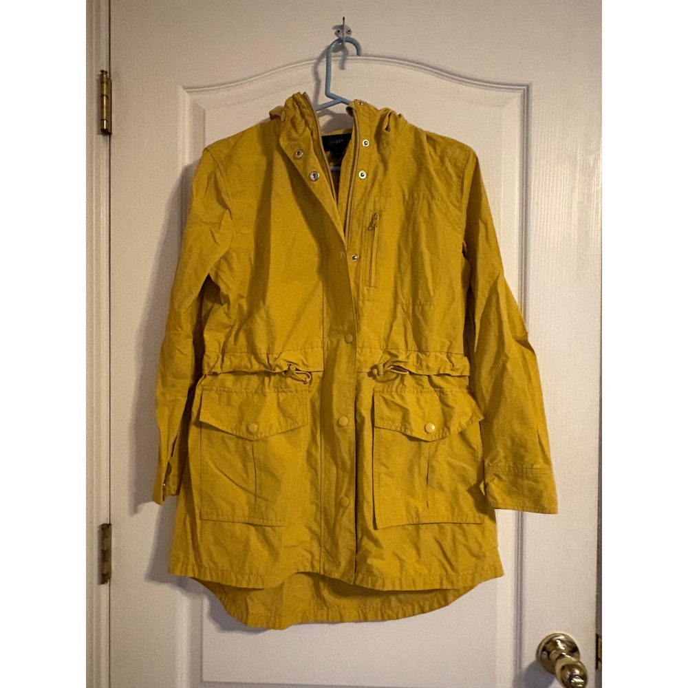 J.Crew Perfect Rain Jacket Women XXS Yellow Excellent Hooded Utility Anorak